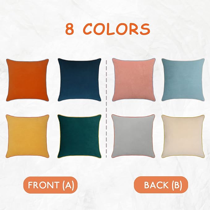 Btyrle Velvet Throw Pillow Covers 16x16 Inch Set of 4 Decorative Velour Pillowcases Modern Double-Colored Cushion Covers for Sofa Couch, Cold