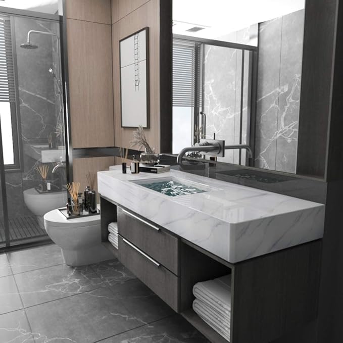 BAYYA White Marble Contact Paper for Countertops Peel and Stick Wallpaper for Bathroom Kitchen Granite Countertop Sticker Self Adhesive Vinyl Counter Top Covers Waterproof Furniture Decorative Paper