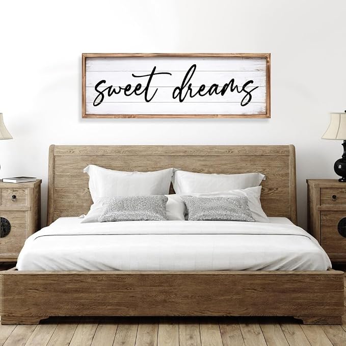 Sweet Dreams Wall Decor Above Bed 42''×15'' Large Bedroom Wall Sign Farmhouse Bedroom Sign Wood Framed Guest Room Decor Master Bedroom Wall Decoration