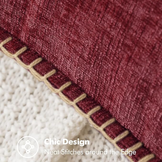MIULEE Pack of 2 Pillow Covers 18x18 Inch Burgundy Red Farmhouse Decorative Throw Pillow Covers with Stitched Edge Soft Chenille Solid Dyed Couch Pillow Covers for Sofa Bed Living Room