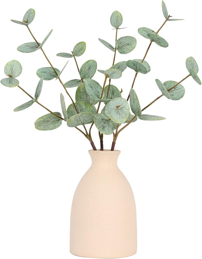 17" Artificial Eucalyptus Stems Potted Plant,Realistic Indoor Greenery Fake Eucalyptus Plants with Vase,Small Minimalist Faux Bathroom Desk Plants in Vase for Home Office Shelf Decor