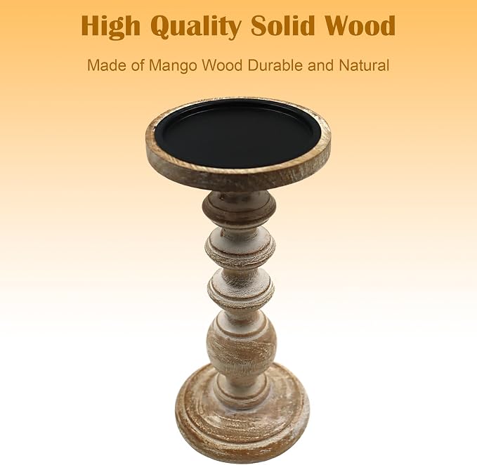 Hosley Set of 2 Natural LED Wooden Pillar Candle Holder 11" High, Country Style Ideal Gift for Wedding Party Home Spa Reiki, Aromatherapy Settings LED Votive Candle Gardens