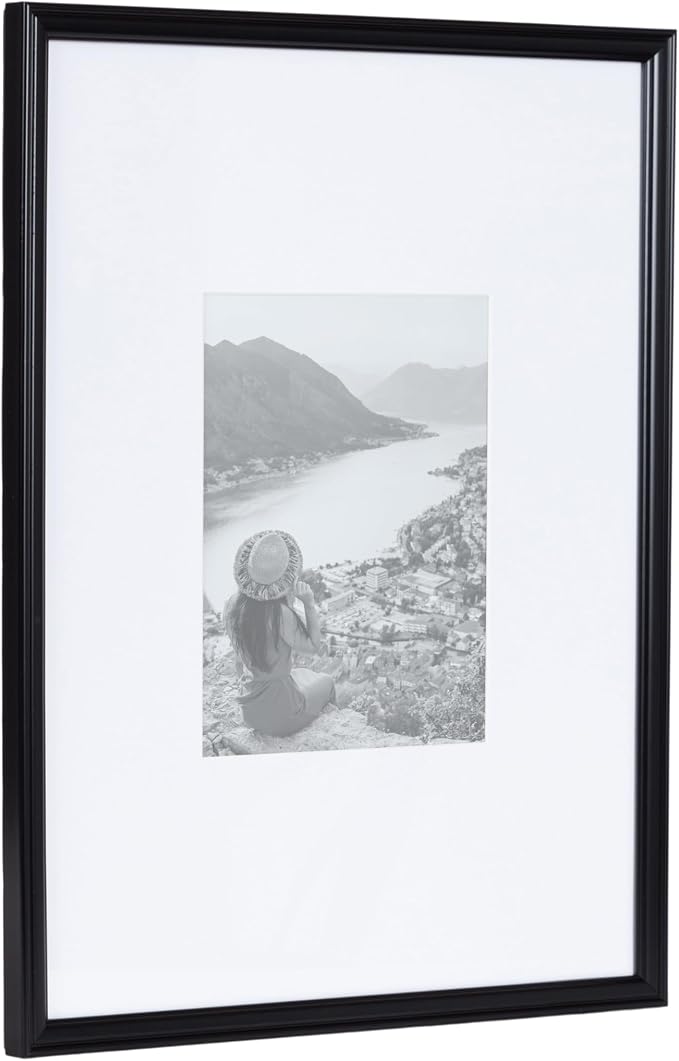 Kate and Laurel Adlynn Rectangle Picture Frame Set of 3; 16 x 20 matted to 8 x 10; Black; Modern Three-Piece Frame Set for Gallery Wall Frame Set in Living Room Wall Decor