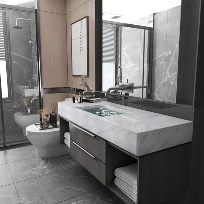 BAYYA White Marble Wallpaper Peel Stick Thicken 24"x197" Waterproof Furniture Sticker Self-Adhesive Glossy Granite Vinyl Wrap Contact Paper for Kitchen Countertop Covering Paper Counter Top Stickers