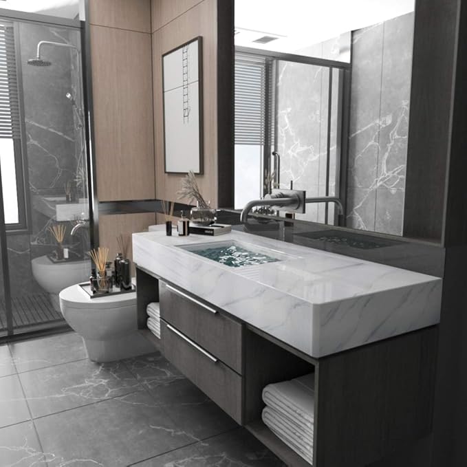 Large White Marble Granite Wallpaper Peel Stick Thicken 15.8x591inch Waterproof Furniture Sticker Self-Adhesive Contact Paper Marble Vinyl Wrap for Countertop Fireplace Backsplash DIY Wall Sticker