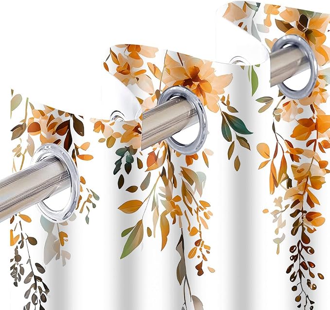 Orange Watercolor Floral Curtains 84 inches Long, Botanical Leaves Vine Flowers Rustic Farmhouse Curtains, Blackout Window Treatment Drapes for Bedroom Living Room 52x84inch, 2 Panels