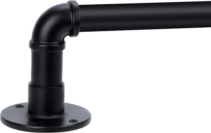 Curtain Rods for Windows 120 to 240, 1 Inch Industrial Wrap Around Black Curtain Rod, Indoor/Outdoor Room Divider Adjustable Drapery Pole, 120"-240"