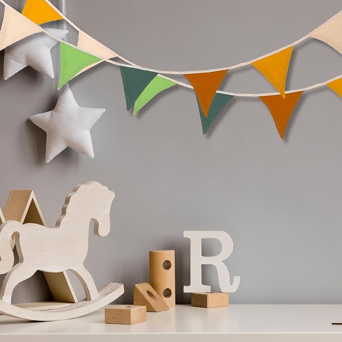 Oudain 2 Pcs Pennant Banner Flags Nursery Garland Triangle Bunting Flags Playroom Wall Decor Banner for Nursery Baby Shower Birthday Boho Wedding Party Event, Each 7.75 ft(Retro Forest Color)