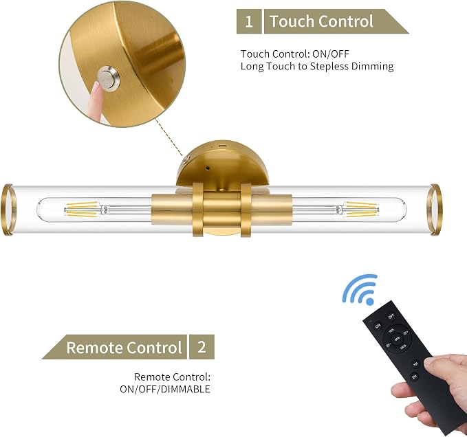 8000mAh Wireless Wall Sconces with Remote Control, Battery Operated Wall Sconce Set of 2 with Timer, Gold Rechargeable Dimmable Wall Lights for Living Room Bedroom Hallway Entryway 3000K, 20.5 Inch