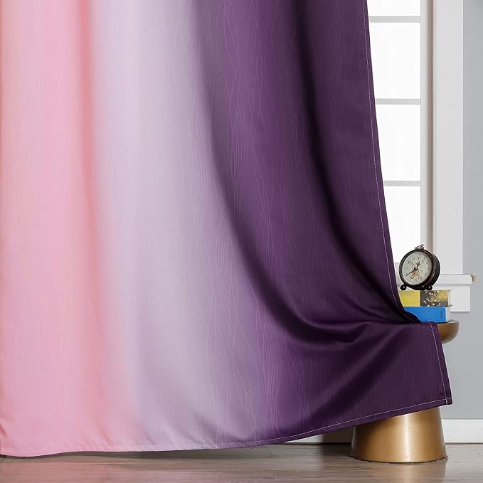 Estelar Textiler Pink and Purple Blackout Curtains 54 Inch Length, Light Blocking Gradient Drapes for Bedroom, Room Darkening Thermal Insulated Grommet Ombre Curtains for Bathroom,42Wx54L,2 Panels