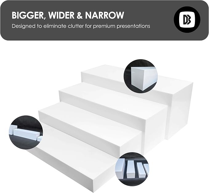 4cs Large Rectangle White Acrylic Buffet Riser Set Sizes (13" to 15") - Buffet Risers for Buffet Table, Display Stand Shelf for Catering Dessert Collectibles Jewelry Figures Show, Stackable Food Risers With Hollow Bottoms