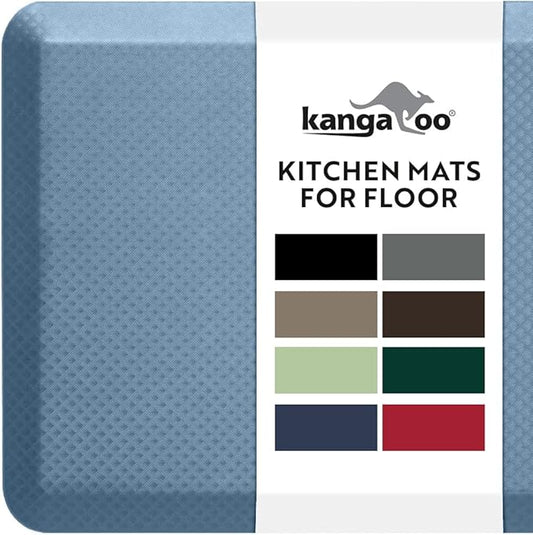 KANGAROO Anti Fatigue Mats for Kitchen Floor, 39x20, Reduce Foot, Knee Pressure, 3/4 Inch Thick Cushioned Ergonomic Mat, Waterproof Comfort Rug for Under Sinks, Standing Desk, Store Floors, Sky Blue