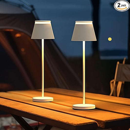 Cordless Table Lamp Set of 2 with Portable USB Rechargeable Dock, LED Wireless Touch Desk Lamps with Remote, 3 Color Stepless Dimmable, for Bedroom Night Lights Dining Outdoor Patio Restaurant