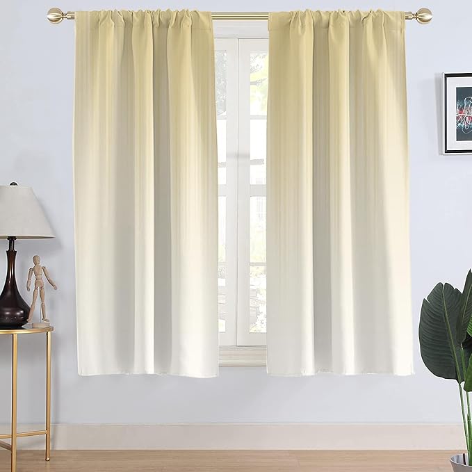 AAtter Beige Window Curtain Light Yellow and White Modern Abstract Ombre Art Aesthetic Two Tone Boho Living Room Bedroom Rod Pocket Drapes Treatment Fabric 1 Pair Home Decor, 42" W x 63" L, Gradient