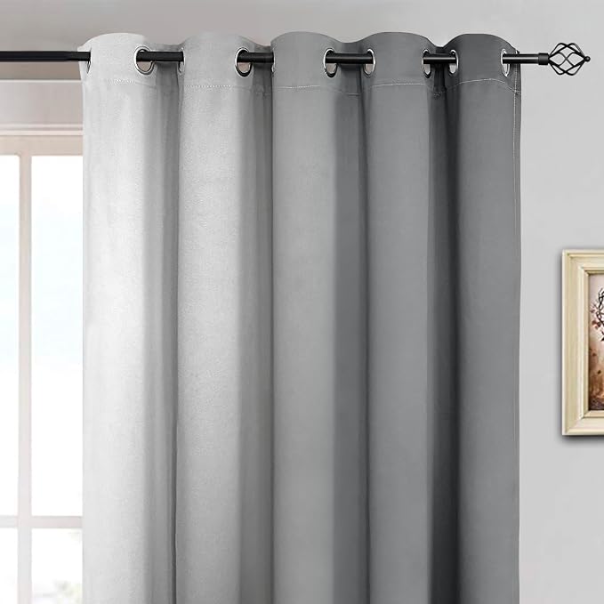 Yakamok Ombre Curtains Grey and Greyish White for Living Room,62Wx84L | Room Darkening Curtains 84,Thermal Insulated Gradient Color Drape,Light Blocking Grommet Window Curtains for Bedroom,2 Panels