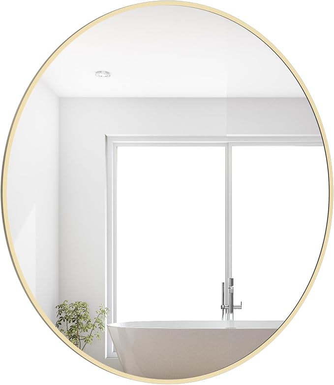 WallBeyond 28 inch Round Mirror Gold Large Circle Wall Mirror for Bathroom with Metal Framed, Round Wall Mirror for Wall Decor, Vanity, Entryway Living Room