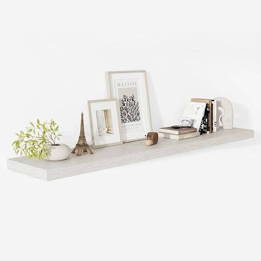 Vivelove 12" Deep Floating Shelves with Invisible Brackets, 60" Wall Shelves for Bathroom Bedroom Kitchen Living Room Laundry Room, Modern Rustic Shelves for Home, 60"x12"x2", Set of 1, White Birch