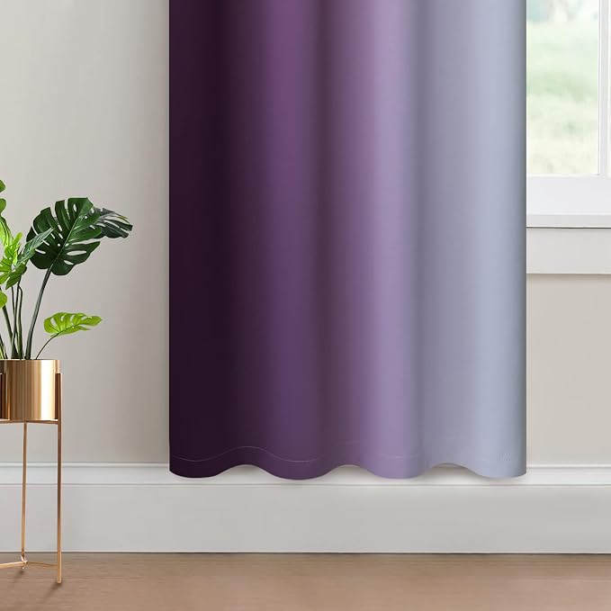 Yakamok Ombre Curtains Purple and Greyish White for Living Room,52Wx72L | Room Darkening Curtains 72,Thermal Insulated Gradient Color Drape,Light Blocking Grommet Window Curtains for Bedroom,2 Panels