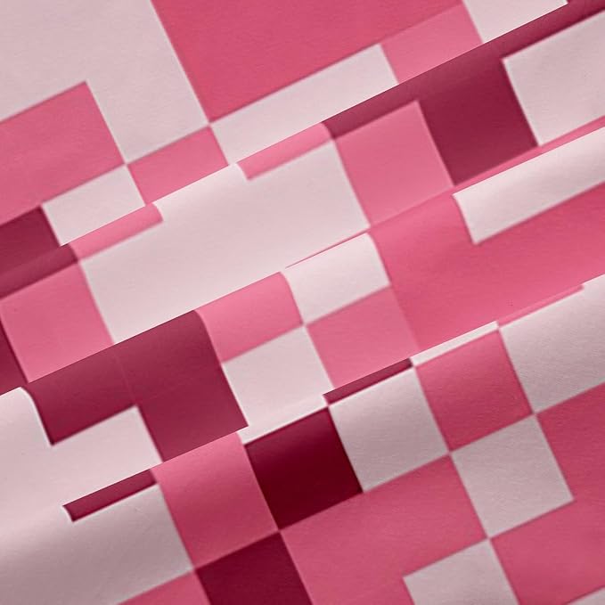 Castle Fairy Pink Checked Window Curtain,Pink Dark Camouflage Living Room Decor Curtains,Kids Boys Teens Geometric Plaid Window Treatment Modern Video Games Blackout Drapes 2 Panels,42Wx84L