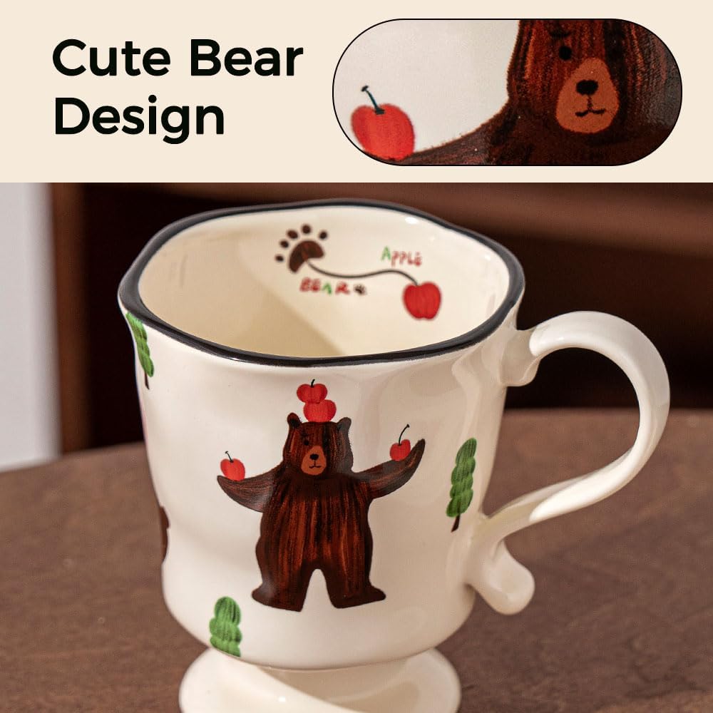 360ml -12.17oz Painted Cute Bear Ceramic Mug - Cute Coffee Cup for Espresso,Cappuccino, Turkish Tea - Gift for Women, Dishwasher Safe