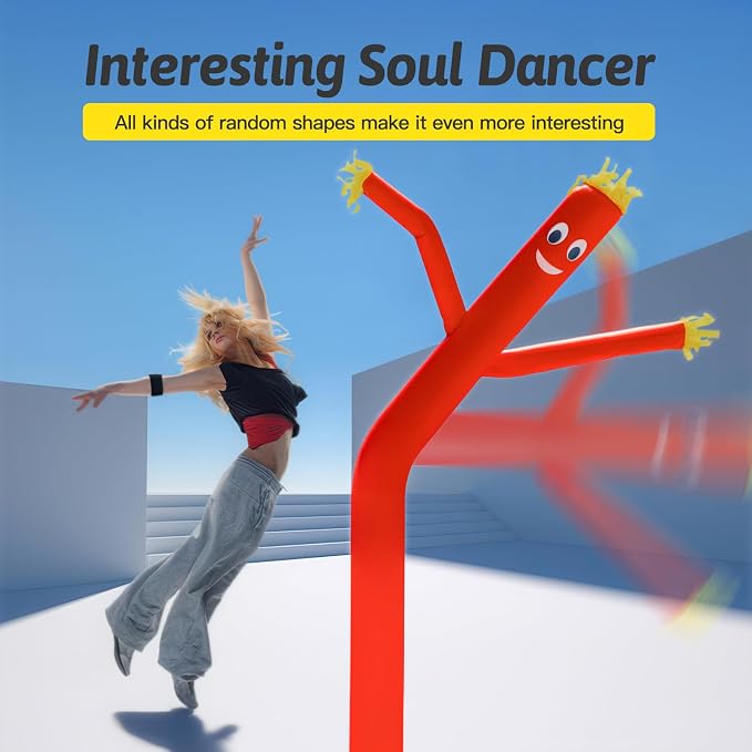 6ft Red Sky Air Puppet Dancer Inflatable Waving Tube Man with Lights & Built-in Blower - Wacky Waving Dancing Tube Guy for Business Promotion Stand Out Christmas Advertising