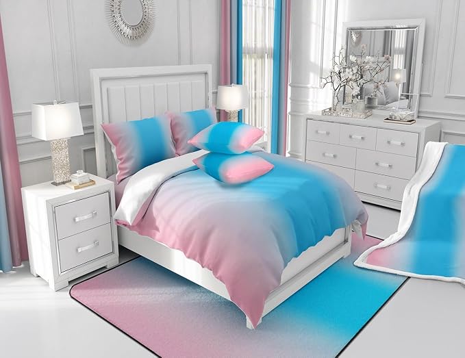 jejeloiu Blue Curtains for Bedroom Living Room for Kids Ombre Pink Blackout Curtains (2 Panels, 42 x 90 Inch) Gradient Style Darkening Drapes Decor Abstract Art Window Treatments