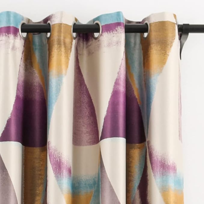 Leeva Purple and Blue Window Blackout Curtain for Sliding Door, Fashion Geometric Pattern Thermal Insulated Room Darkening Curtains and Drapes for Living Room, Set of 2, 52x84