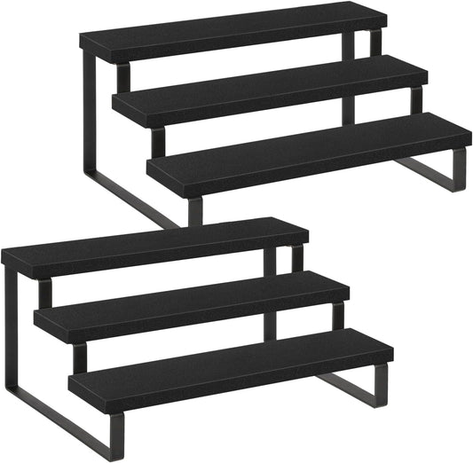 YINMIT Wooden Display Riser Stand, Tiered Perfume and Cologne Organizer Stand, 3 Tier Spice Rack Organizer, Rustic Display Shelf for Candles (3 Tier,2Pack,Black)