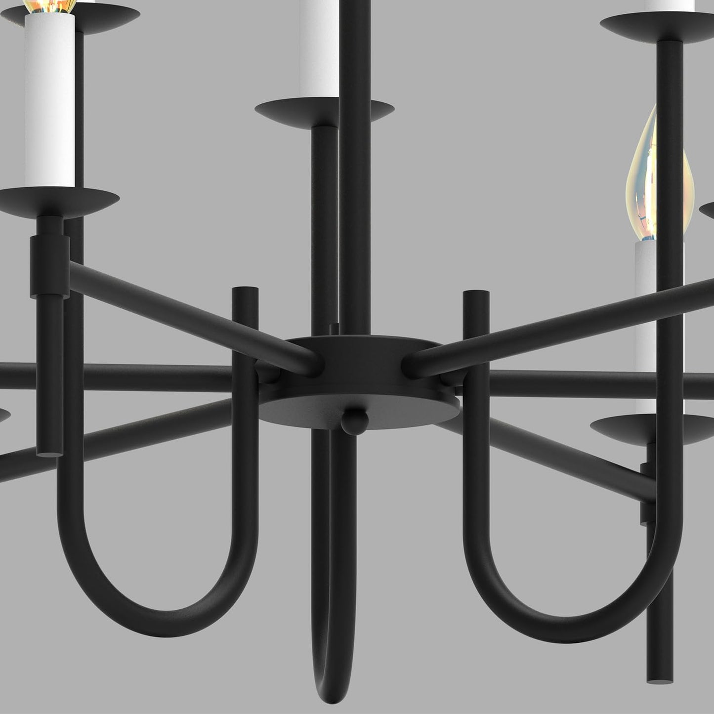 Farmhouse Black Chandelier, Modern Candle Hanging Lamp, Round LED Ceiling Pendant Lights for Kitchen Island Living Room Bedroom Dining Room (Black-B 9Lights)