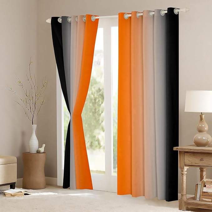 jejeloiu Orange Darkening Drapes (2 Panels, 42 x 63 Inch) Ombre Black Curtains for Bedroom Living Room for Kids Decor Gradient Style Blackout Curtains Abstract Window Treatments