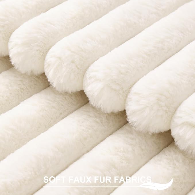 Pallene Faux Fur Plush Fall Throw Pillow Covers 20x20 Set of 2, Luxury Soft Fluffy Striped Decorative Pillow Covers for Sofa, Couch, Living Room, Cream White