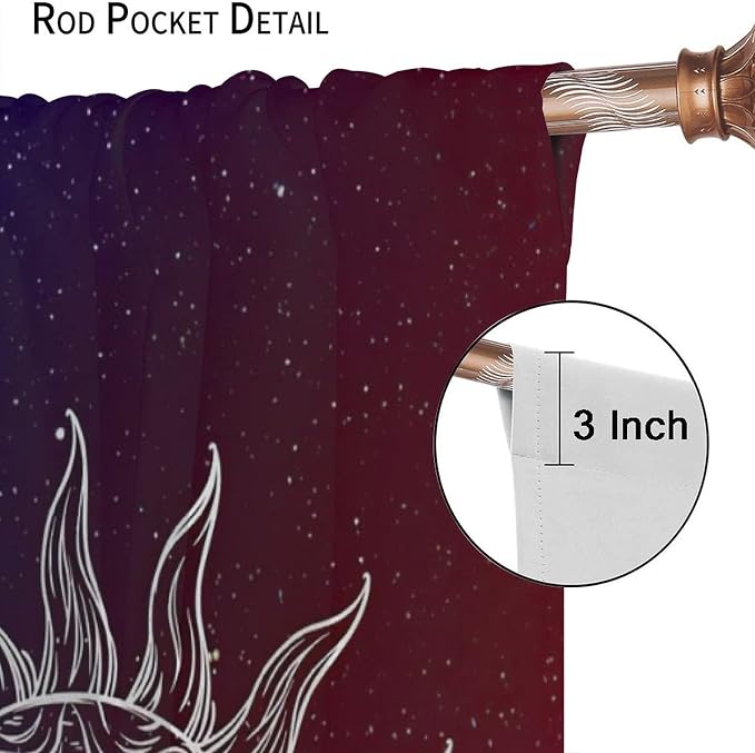 Sun Moon Blackout Windows Curtains, Burning Sun Moon Red Blue Cosmic Galaxy Bohemian Curtains, for Living Room Bedroom 52x84in 2 Panels