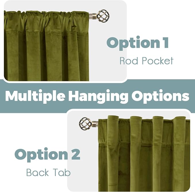 BGment Moss Green Velvet Curtains 90 Inches Long, Vintage Super Soft Thermal Insulated Room Darkening Privacy Window Drapes with Back Tab and Rod Pocket for Bedroom/Living Room, 2 Panels, 52 x 90 Inch
