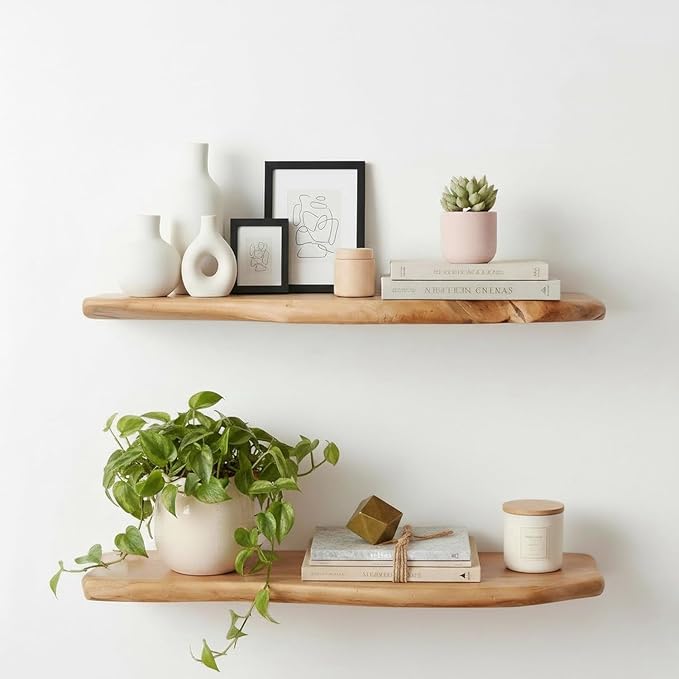 WELLAND Set of 2 24 Inch Cedar Natural Edge Floating Shelf Rustic Solid Cedar Wood Wall Mounted Shelves for Living Room, Bedroom, Kitchen, Bathroom, Home Office, Entryway