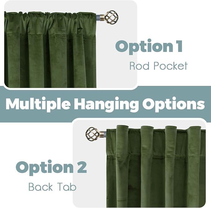BGment Dark Green Blackout Velvet Curtains 96 Inches, Luxury Thice Thermal Insulated Super Soft Curtains Room Darkening Drapes with Back Tab Rod Pocket for Living Room, Set of 2 Panels, 52 x 96 Inch
