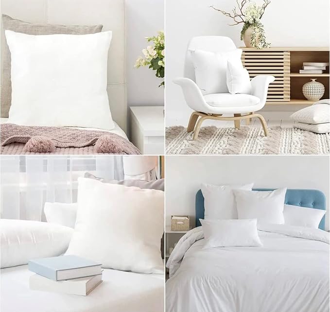 QUBA LINEN 16 x 16 Throw Pillow Insert - Pack of 4 White, Down Alternative Pillow Inserts for Decorative Pillow Covers, Throw Pillows for Bed, Couch Pillows for Living Room (16" x 16" (Pack of 4))