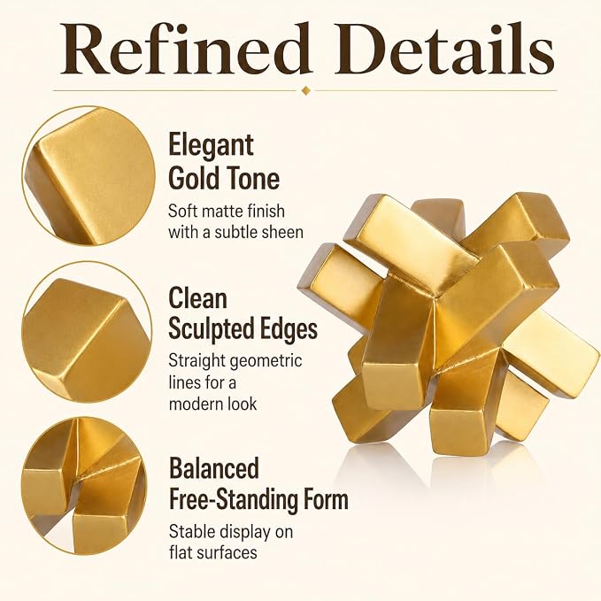 XMGZQ Gold Knot Statue for Coffee Table Decor,Modern Minimalist Geometric Knot Sculpture and Figurines,Abstract Art Line Decorative Ornaments Knick Knacks for Shelves,Bookcase,Console,Tabletop,Entry