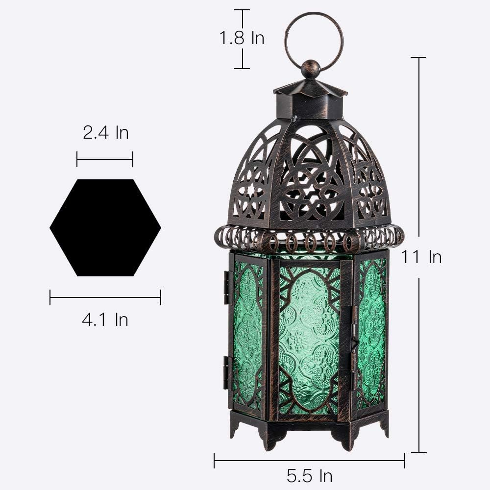 NEEDOMO Hanging Moroccan Lantern, 12.8'' Vintage Candle Holder, Metal Lanterns Decorative Indoor Outdoor, Table, Patio, Porch, Shelf, Gothic Home Decor (Green, Large Size)
