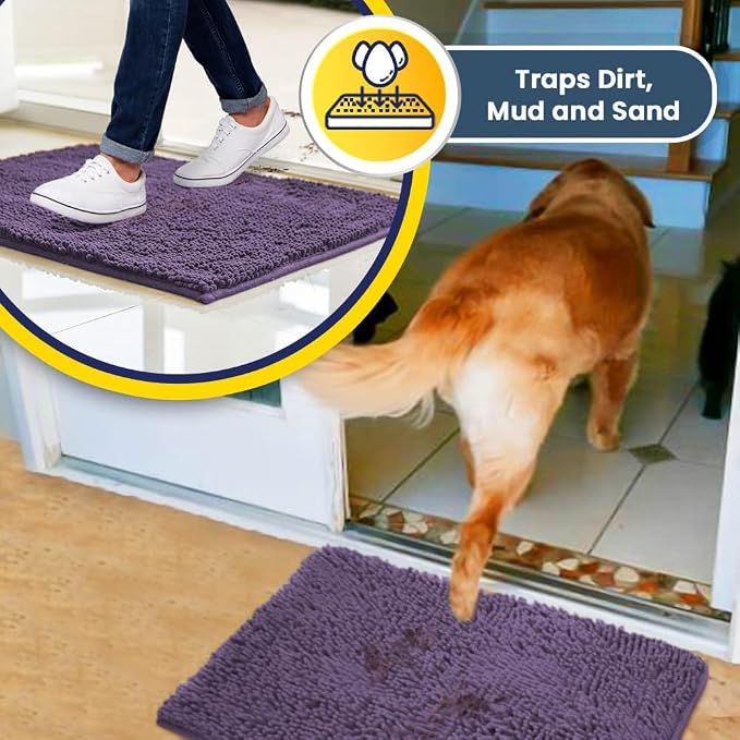 Muddy Mat® | Super Water Absorbent Door Mat Indoor, Microfiber Quick Dry Chenille Entryway Rug, Slip Resistant Front Door Mat, Indoor Mats for Entryway, Machine Washable Pet Rug, Lavender 32" x 70"
