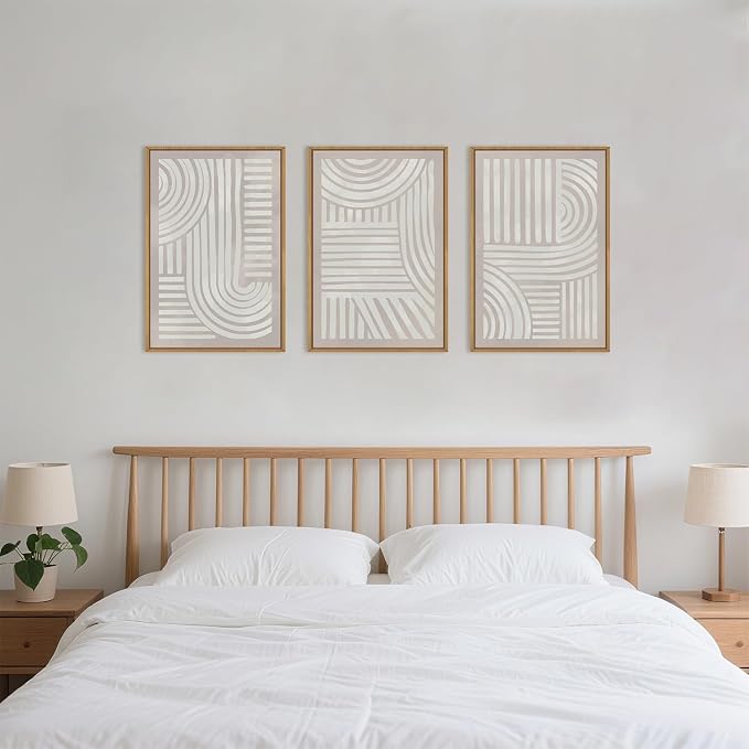 Large Abstract Neutral Geometric Framed Canvas Wall Art,Boho Minimalist Shapes Wall Decor,Modern Lines Artwork,Mid Century Arch Art Print for Living Room,Bedroom,Office- 24"x36"x3