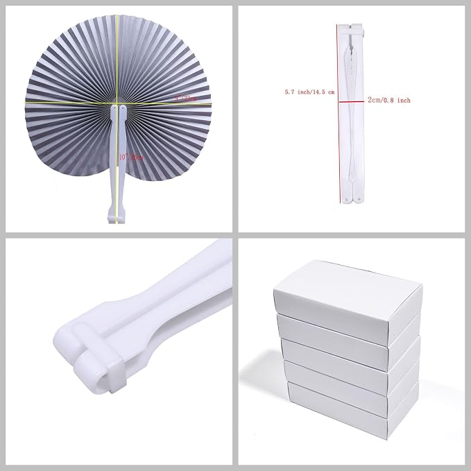 20 Pieces Silver Round Paper Fans | Foldable Handheld Fans for Women,Folding Hand Fans for Wedding,Bridal Guest,Church,Party Favors,Dancing,Birthday,DIY