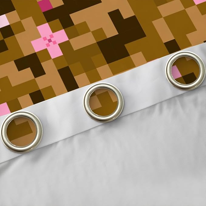 Castle Fairy Miner Theme Games Window Curtain,Pixel Pink Brown Blackout Window Treatment,Kids Girls Men Building Gamers Bedroom Curtains Block Patchwork Living Room Decor Top 2 Panels,52Wx63L