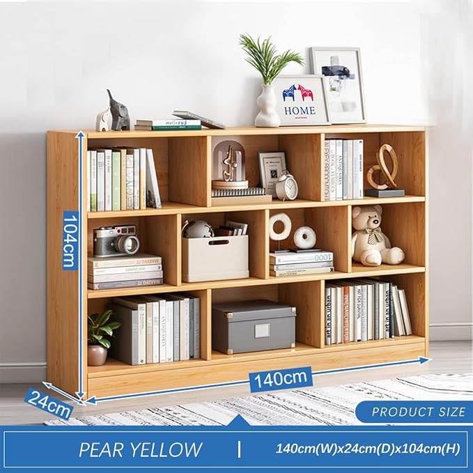 IOTXY Open Shelf Low Bookcase - Wooden 3-Tier Cube Bookshelf, Pear Yellow | MDF Material, Stable Raised Base, 10 Storage Cubby Display, Horizontal Short Shelf Unit, Scandinavian Minimalist Organizer