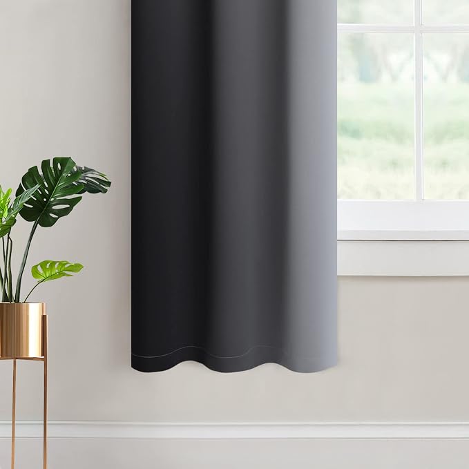 Yakamok Ombre Curtains Black and Greyish White for Living Room,42Wx63L | Room Darkening Curtains 63,Thermal Insulated Gradient Color Drape,Light Blocking Grommet Window Curtains for Bedroom,2 Panels