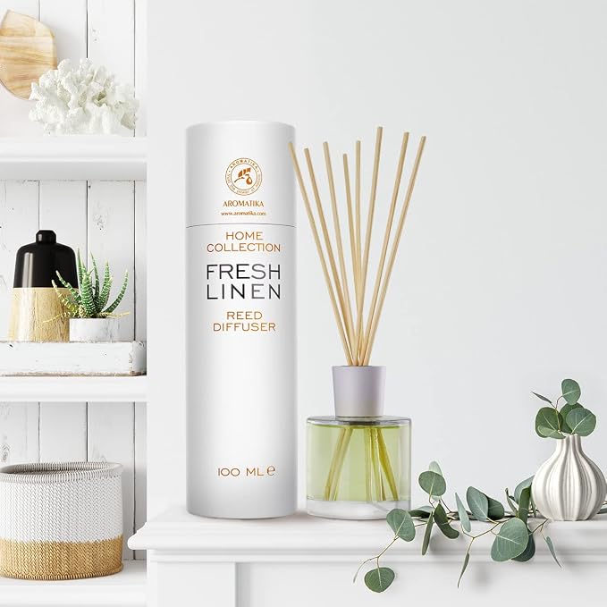 Reed Diffuser Fresh Linen 3.4 Fl Oz (100ml) - Fragrance Oil Reed Diffuser with Rattan Sticks - Room Freshener - Relaxation Fragrance - Scented Diffusers - Fragrance