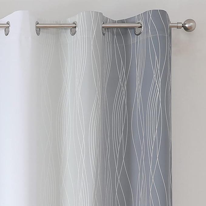 Estelar Textiler Full Room Darkening Greyish White and Grey Blackout Curtains 63 Inch Length 2 Panels Set, Ombre Thermal Insulated Full Light Blocking Grommet Gray Blackout Drapes for Bedroom, 42Wx63L