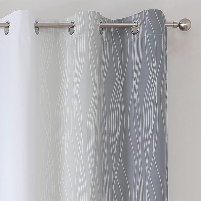 Estelar Textiler Grey and Greyish White Blackout Curtains 45 Inch Length, Light Blocking Gradient Drapes for Bedroom, Thermal Insulated Grommet Ombre Curtains for Bathroom,42Wx45L,2 Panels