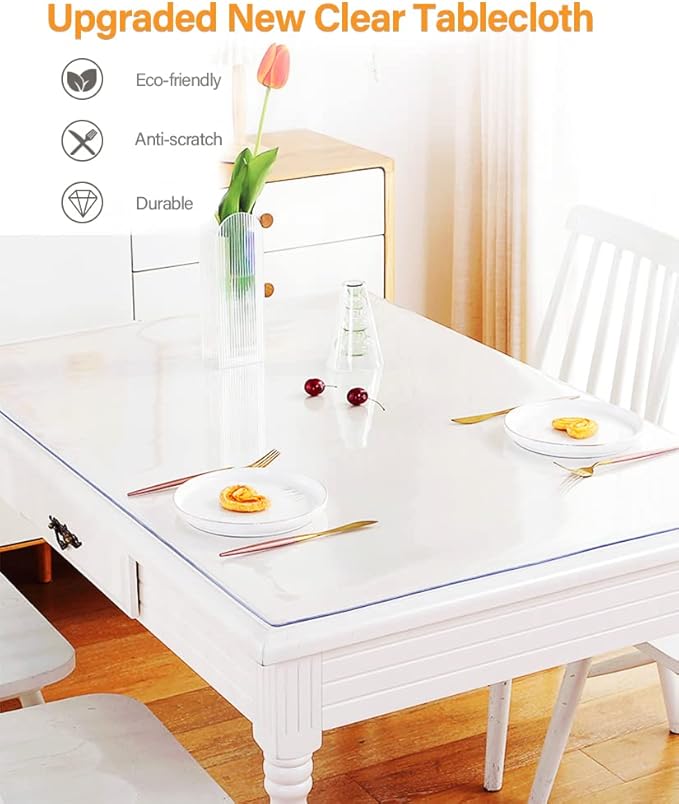 46X72 Inch New Clear Table Pads for Dining Room Table Transparent PVC Table Cover Protector Heat Resistant Easy Clean Wipeable Vinyl Desk Pad Mat Clear Plastic Tablecloth Protector 1.5mm Thick