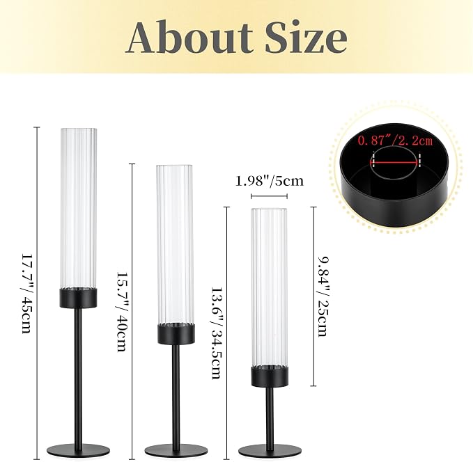 Hewory Black Hurricane Candle Holders: 12 PCS Tall Taper Candlestick Candle Holders Bulk for Candlesticks Candle Sticks Holder Decor for Table Centerpiece Wedding Party Christmas Decorations