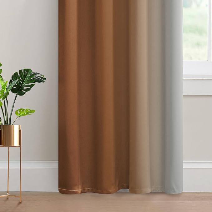 Yakamok Ombre Curtains Burnt Orange and Greyish White for Bedroom,52Wx84L | Room Darkening Curtains 84,Thermal Insulated Gradient Color Drape,Light Blocking Grommet Window Curtains for Bedroom,2 Panels